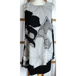 Vtg SLNY Floral Chiffon Dress Women's 10 Black White Overlap Whimsigoth Romantic